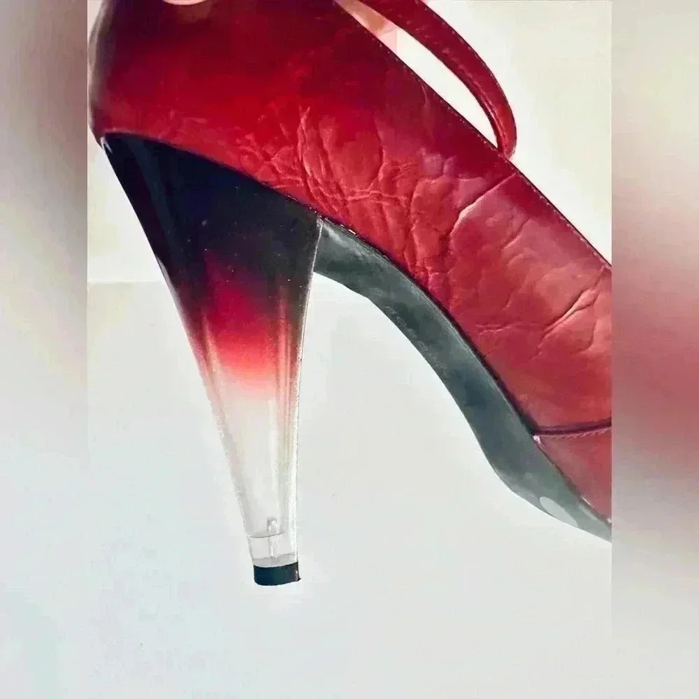 BCBGirls Ruby Red Rugged Patent Leather with Ombré Heels. Women’s Size 10